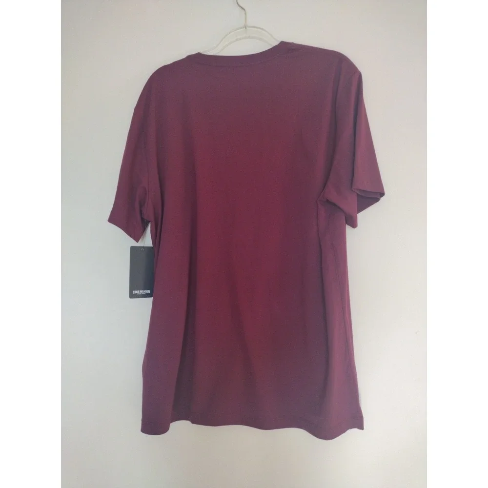 True Religion T Shirt Men's XXL Burgundy Tee‎ Buddha Face Graphic Short Sleeve